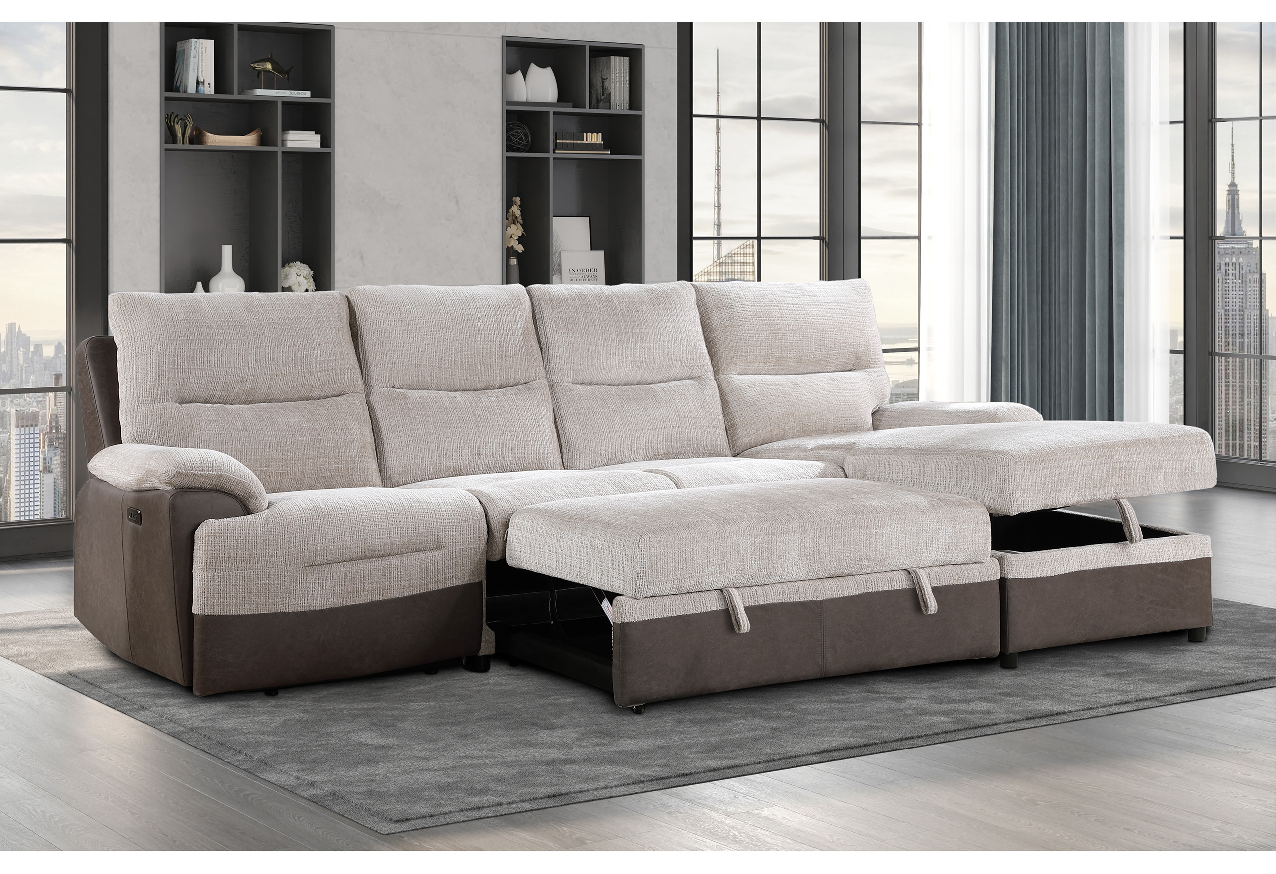 U3822 BEIGE/BROWN SECTIONAL WITH PO AND USB