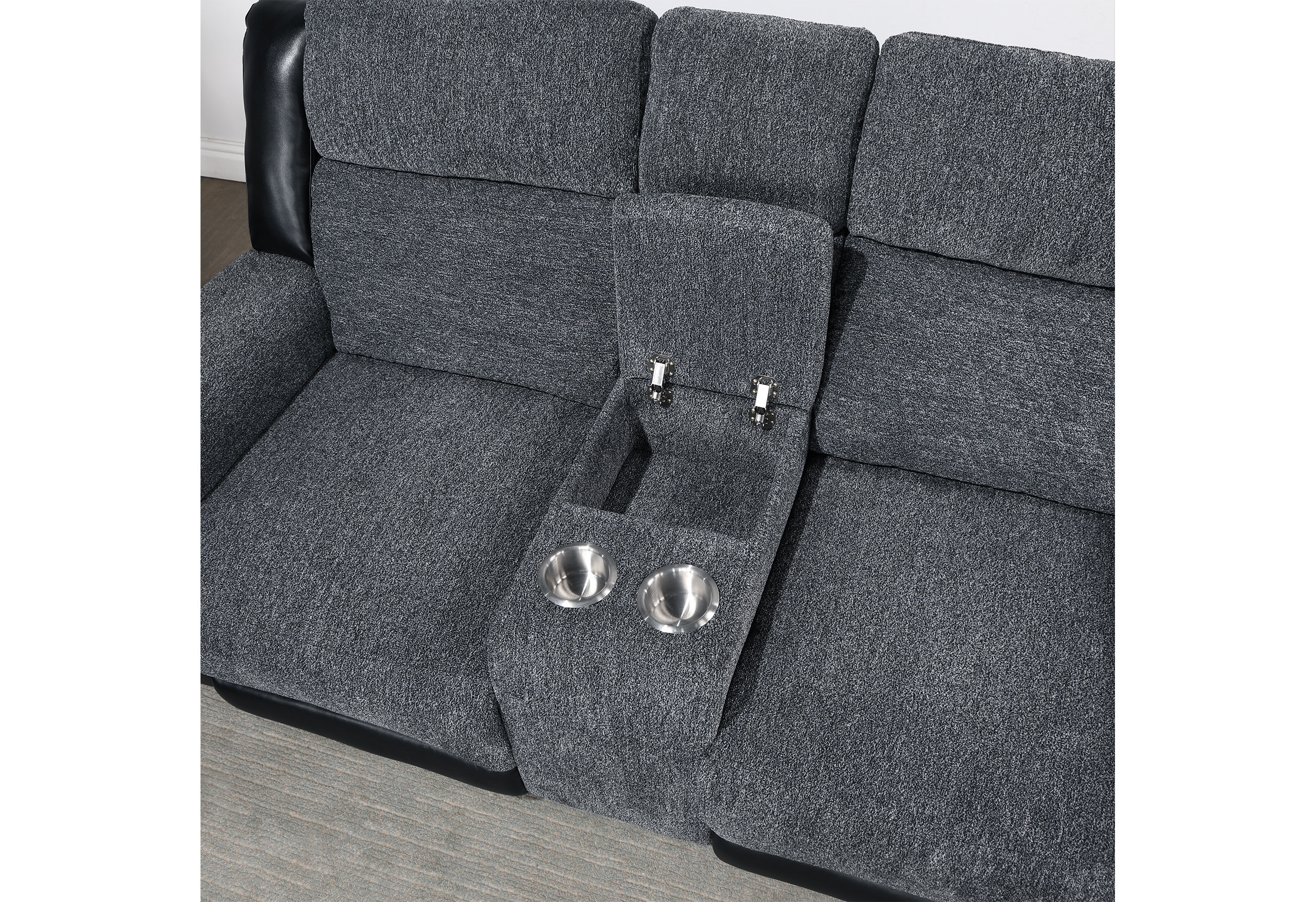 U5914 GREY/BLACK RECLINING SOFA/CONSOLE RECLINING LOVESEAT