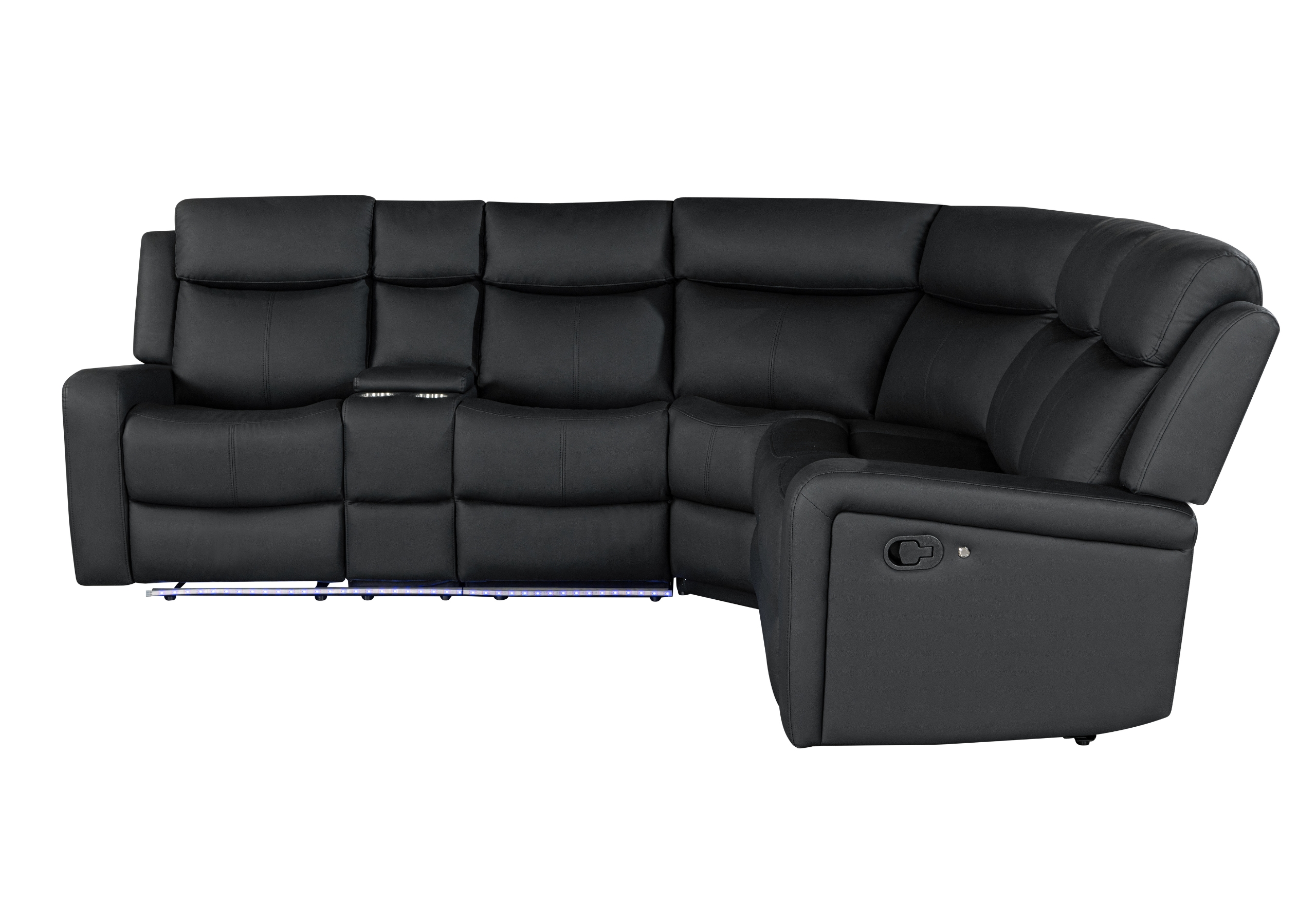 U6024 BLACK PU 72A SECTIONAL WITH LED AND 2 RECLINERS