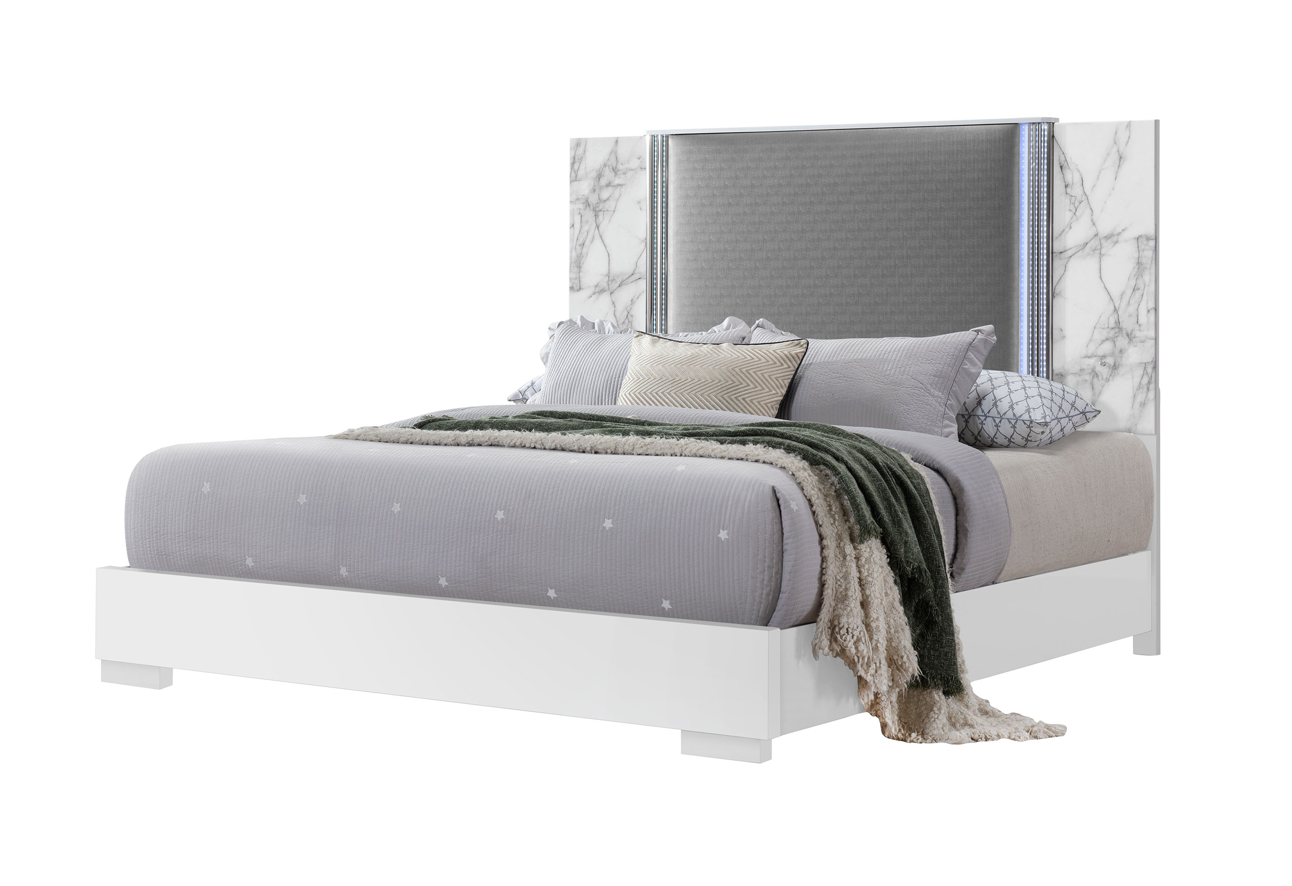 YLIME SMOOTH WHITE KING BED WITH LED FULLY SLATTED