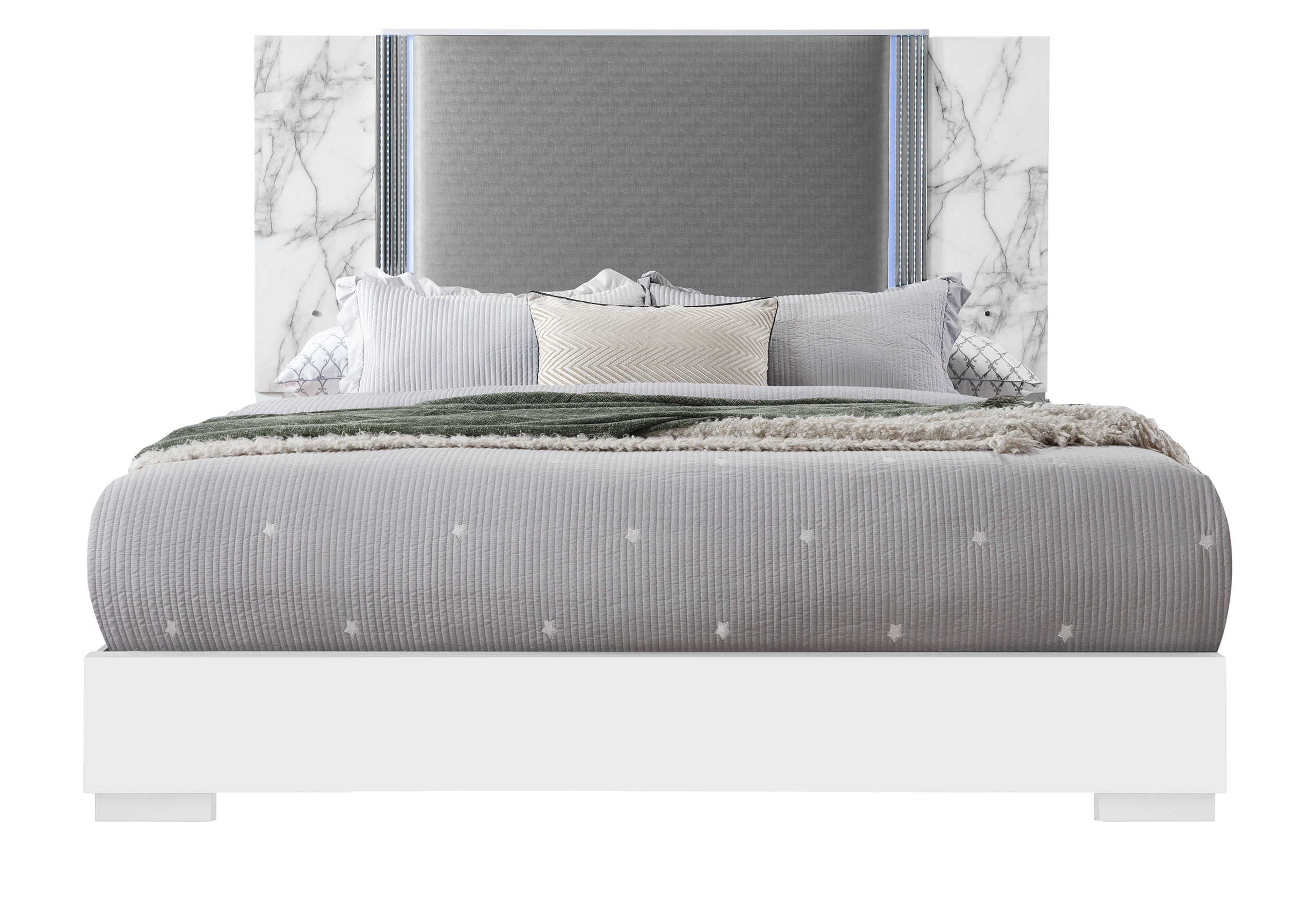 YLIME SMOOTH WHITE KING BED GROUP FULLY SLATTED
