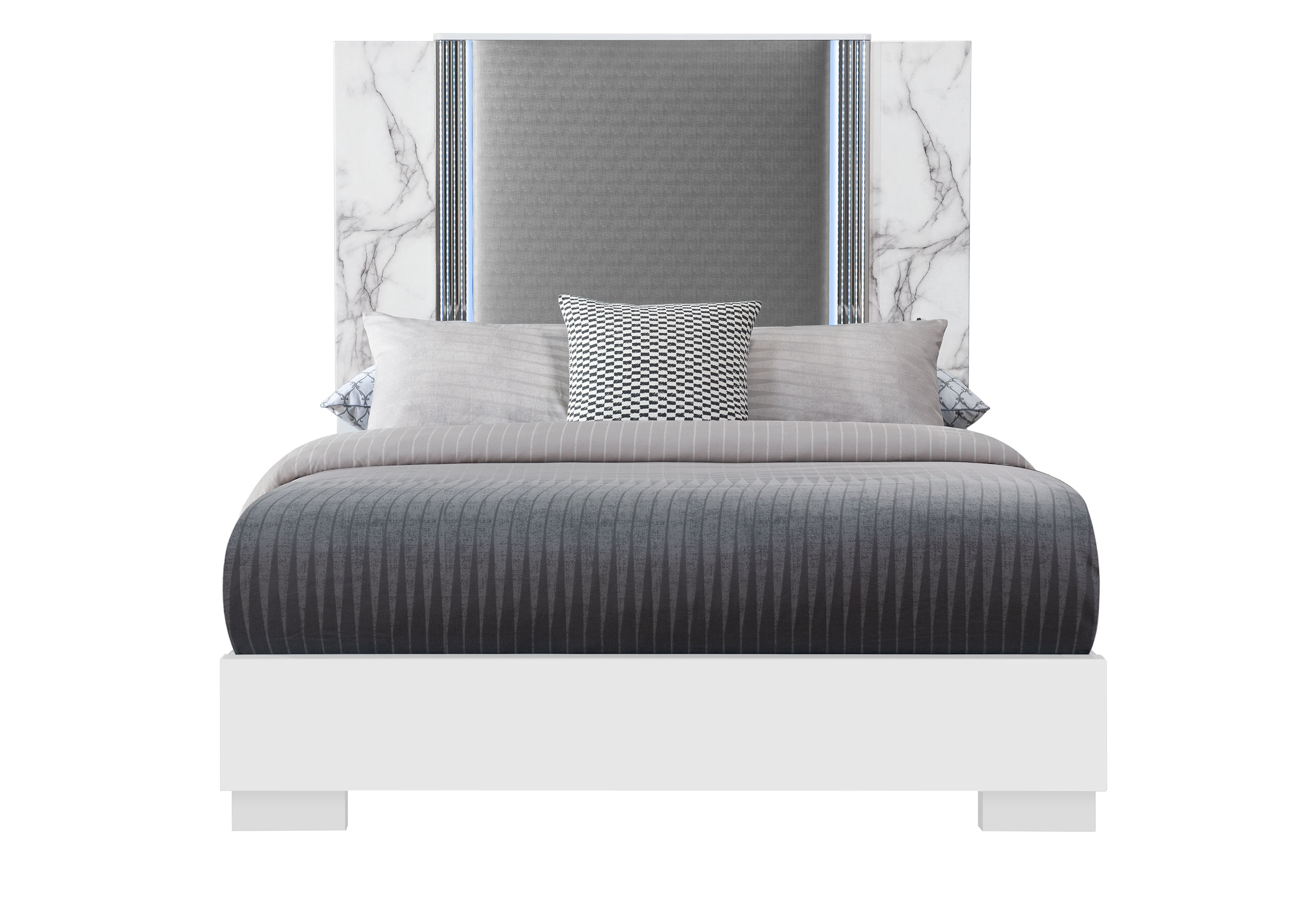 YLIME SMOOTH WHITE QUEEN BED WITH LED FULLY SLATTED
