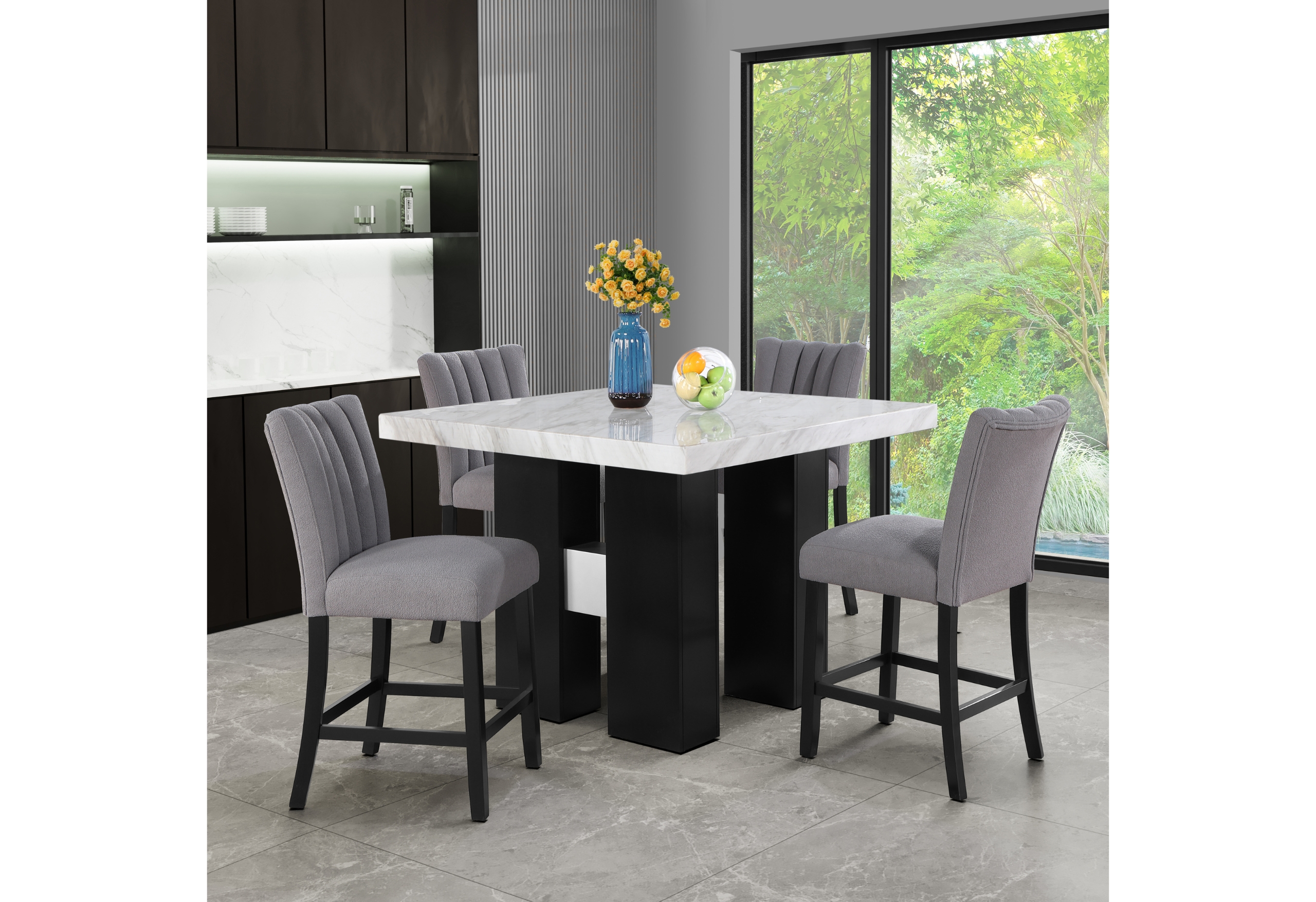 D04 WHITE BAR TABLE + D8685BS GREY