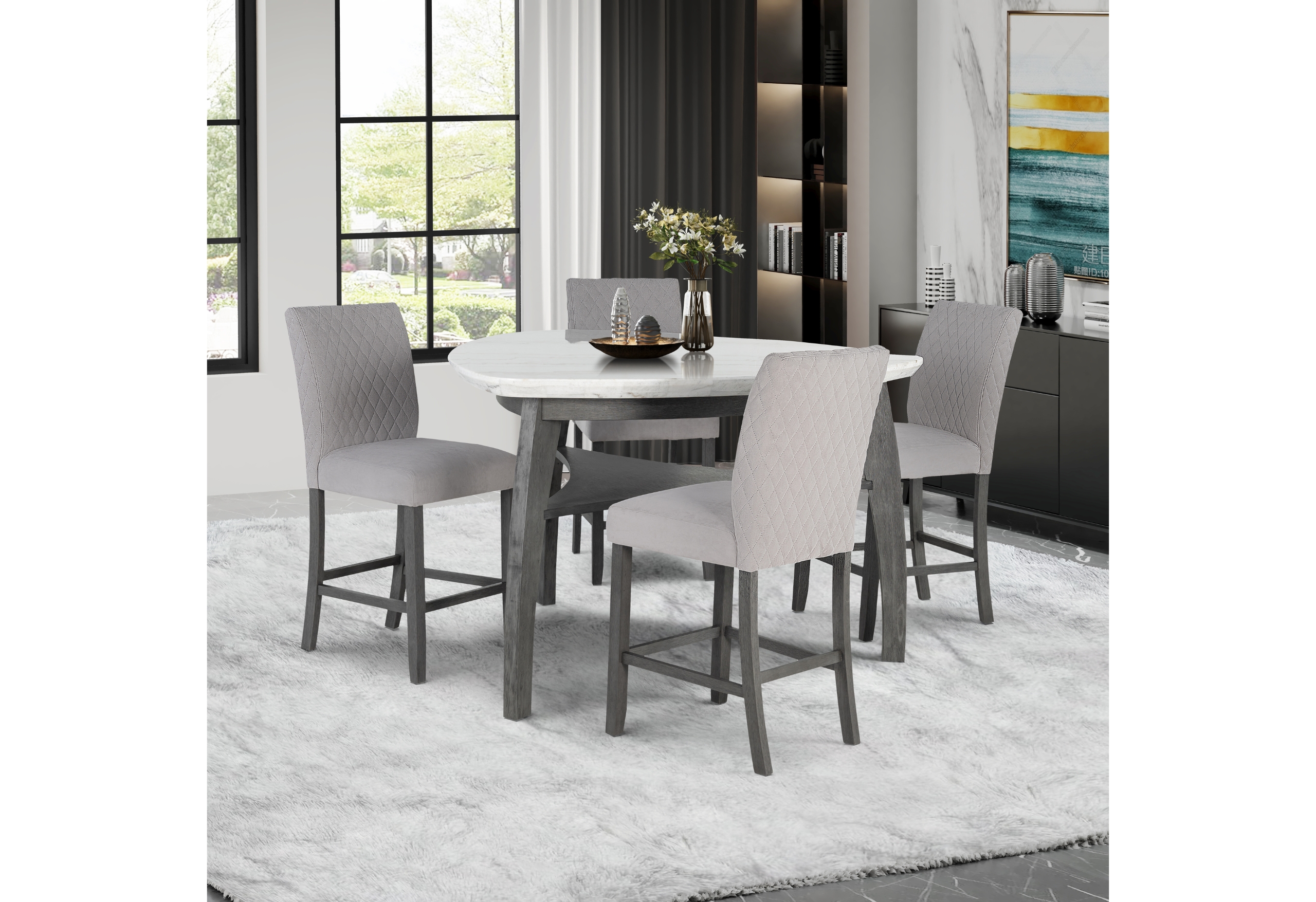 D8192 TRIANGLE BAR TABLE + 4 BAR STOOLS