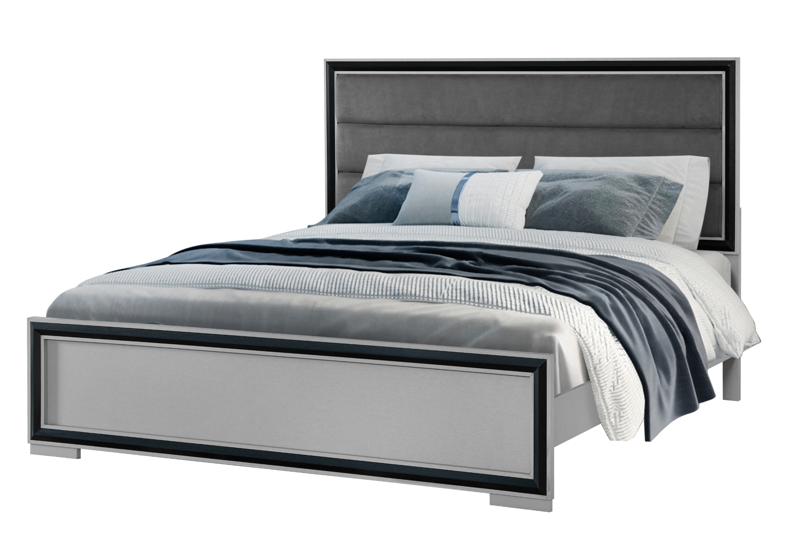 AMELIA GREY/BLACK QUEEN BED, DRESSER, MIRROR AND NIGHTSTAND