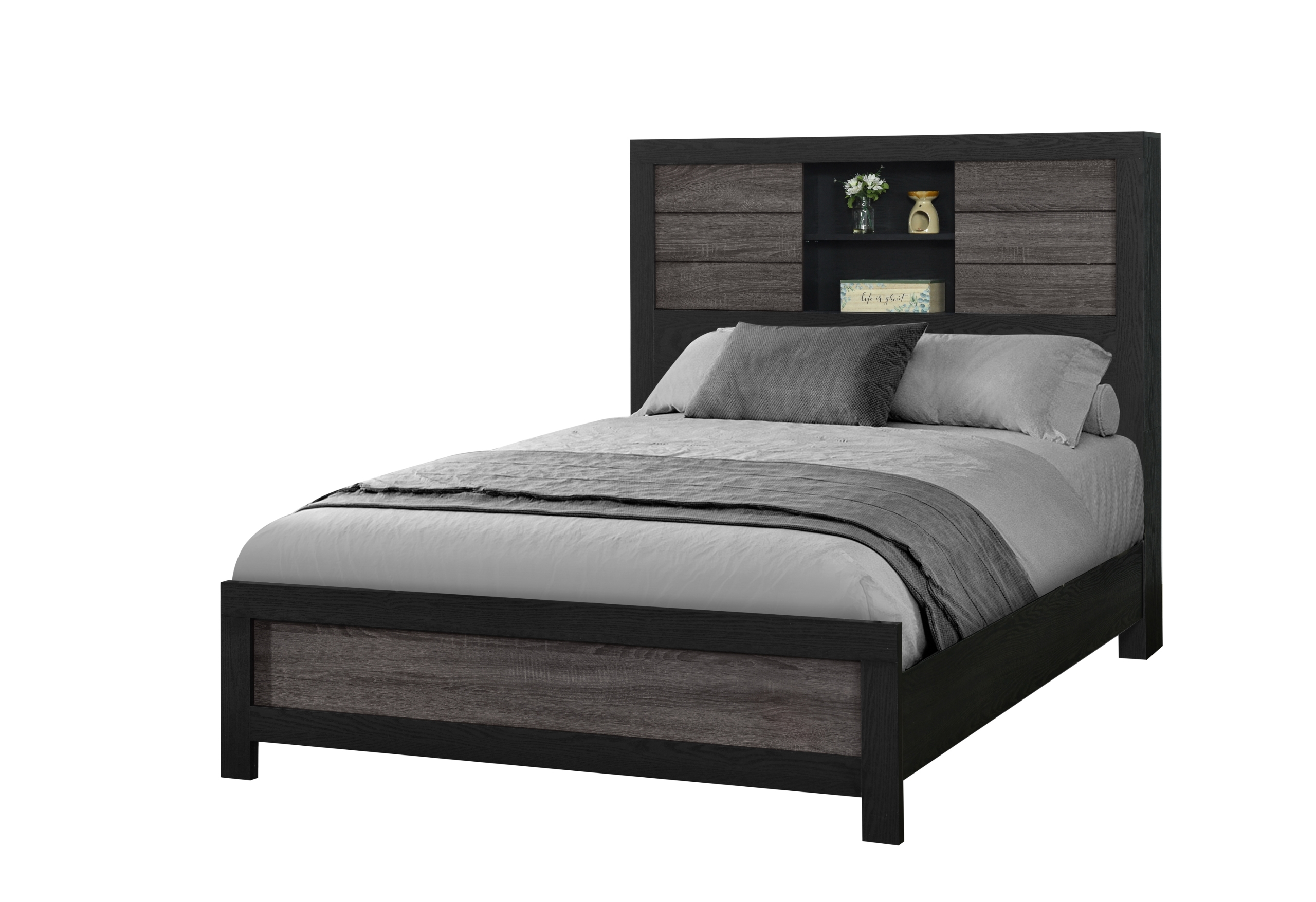 LISBON GREY/BLACK BOOKCASE FULL BED GROUP