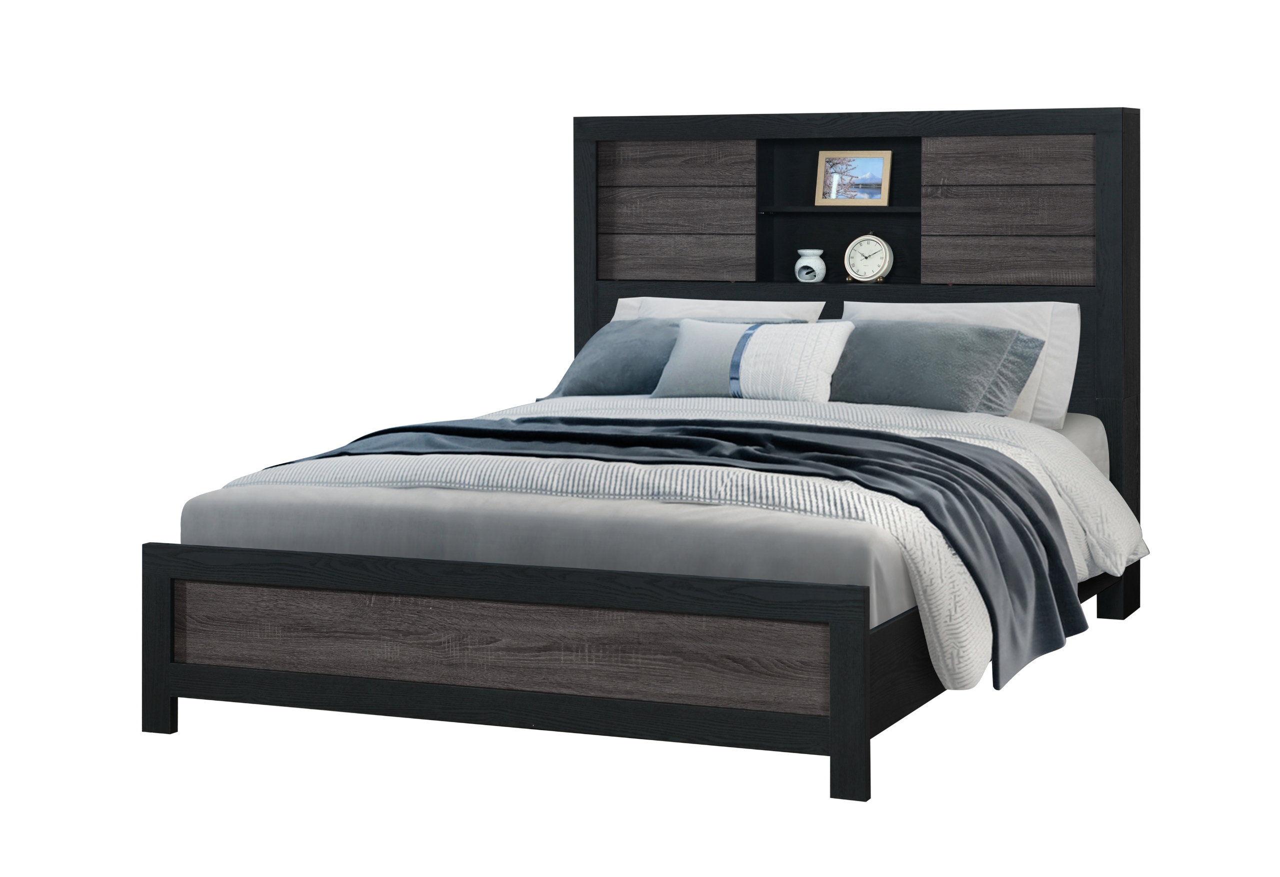 LISBON GREY/BLACK BOOKCASE QUEEN BED GROUP